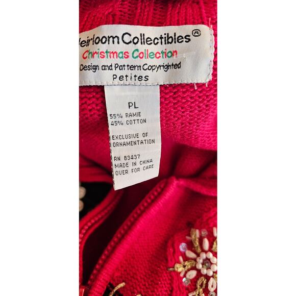 Vintage Heirloom Collectibles Christmas Cardigan Sweater Poinsetta Grandma L Pet - Picture 7 of 7